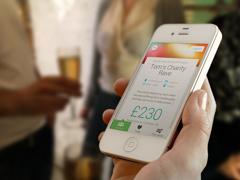 Photo of an iPhone running the Guilty Pledgers app at a Party